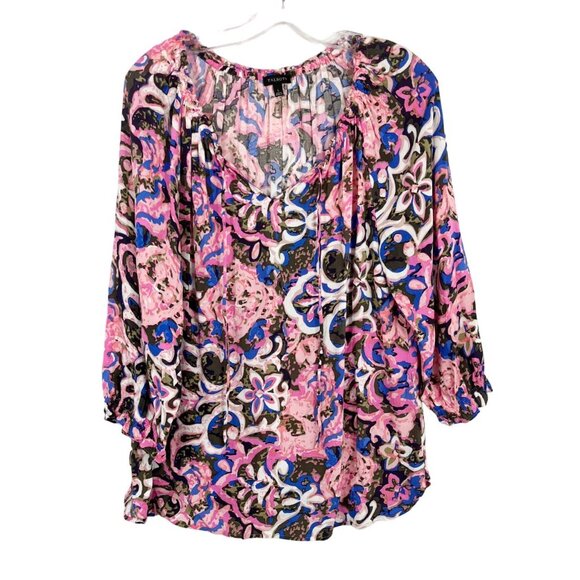 Talbots Coral Reef Tie Neck Paisley Top Peasant Pink Lightweight Rayon LARGE - Picture 1 of 7